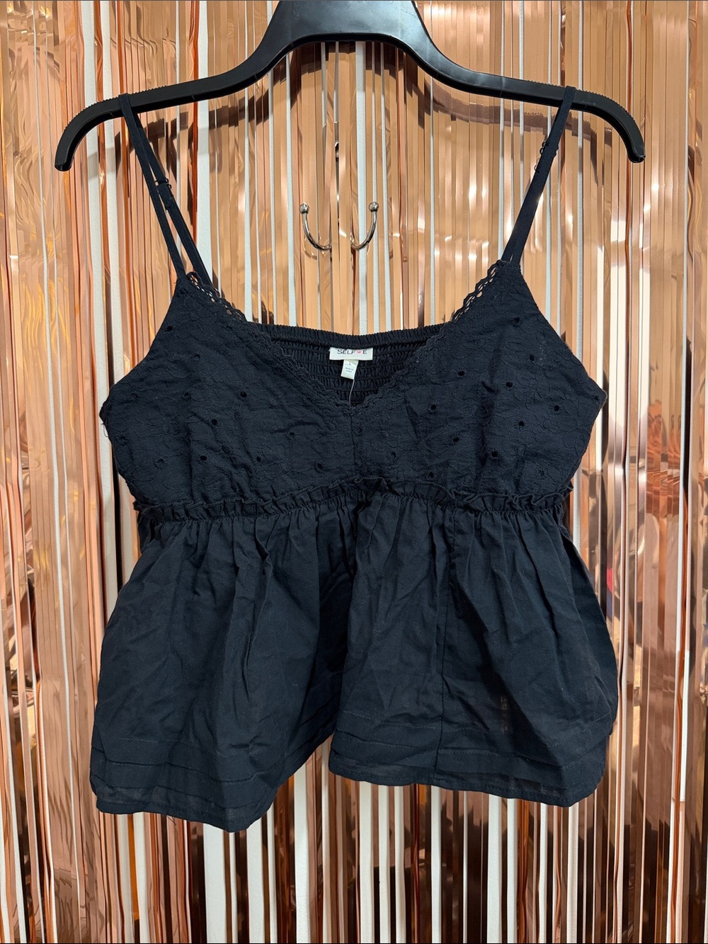 Black Eyelet Babydoll Cami with Adjustable Straps NEW L